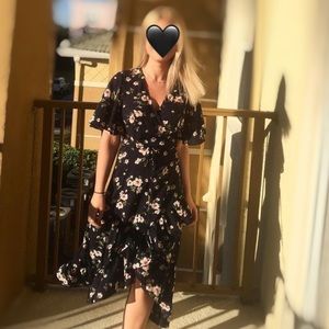 Nasty Gal Blue White Floral Wrap Dress Size M